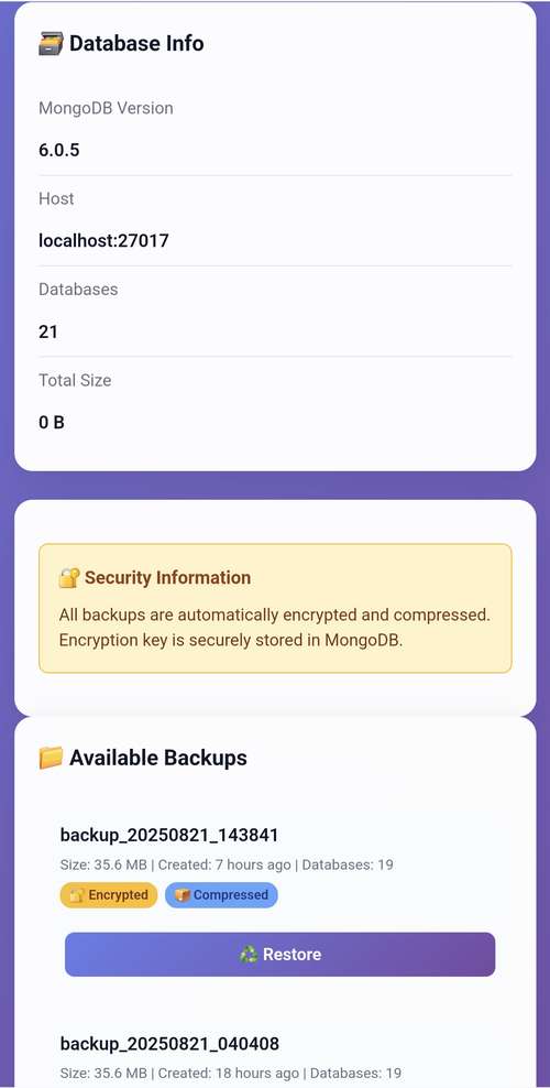 🚀 سیستم مدیریت بکاپ MongoDB با رمزگذاری AES و ریستور انتخابی
